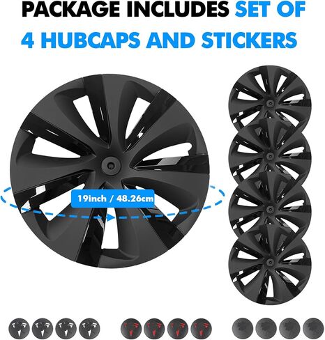 PM Auto Set of 4 Wheel Covers Storm Hubcaps Black Gray for 2020-2025 Tesla Y 19 inch in Kuwait