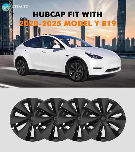 PM Auto Set of 4 Wheel Covers Storm Hubcaps Black Gray for 2020-2025 Tesla Y 19 inch in Kuwait