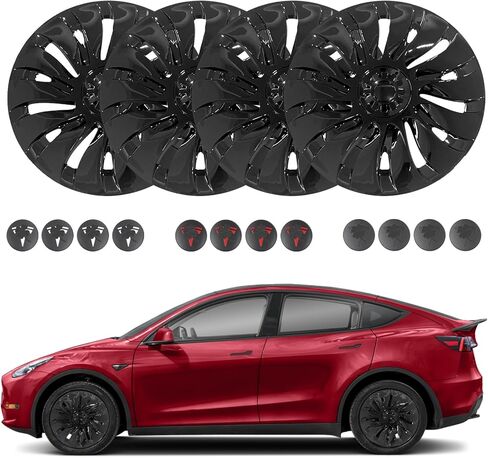 PM Auto Set of 4 Wheel Covers Storm Hubcaps Black Gray for 2020-2025 Tesla Y 19 inch in Kuwait