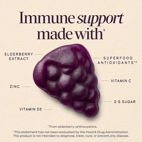 Nature’s Way Sambucus Zero Sugar Immune Gummies, Daily Immune Support*, Black Elderberry Extract, Vitamin C, Vitamin D3, Zinc, Plant-Based Sweeteners, 70 Gummies in Saudi Arabia