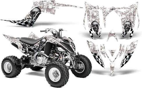 ملصق لاصق لمجموعة رسومات AMR Racing ATV متوافق مع Yamaha Raptor 700 2013-2021 - جمجمة مربعة أسود وأبيض in Kuwait