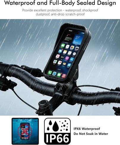 حامل هاتف مقاوم للماء للدراجة النارية من Hamdril UTV ATV، أذرع بمقبس مزدوج قابل للتعديل 720 درجة، يناسب القضبان المستديرة 0.76-2 بوصة، متوافق مع الهواتف الذكية 4.7-7 بوصة in Kuwait