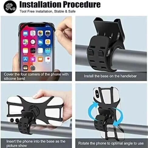 360 Rotatable Silicone Motorcycle Bicycle Phone Holder Stand Bracket GPS Support for iPhone 17 16 15 14 13 12 (White) in Kuwait