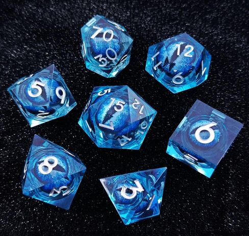 Resin DND Dice Set - Liquid Core and Moving Dragon Eyes - 7 Piece Sharp Edge RPG Game Accessories D4 D6 D8 D10 D% D12 D20 for Dungeon Masters and Starters (Purple) in Saudi Arabia