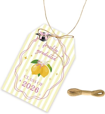 50pcs Freshly Graduated Thank You Tags, Lemon Graduation Gift Tag with String for Grad Party, Class of 2026 Thank You Paper Tags for Graduate Party Favors in Saudi Arabia