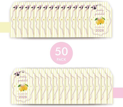 50pcs Freshly Graduated Thank You Tags, Lemon Graduation Gift Tag with String for Grad Party, Class of 2026 Thank You Paper Tags for Graduate Party Favors in Saudi Arabia