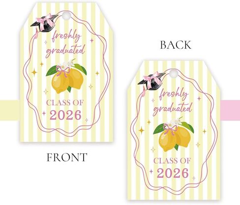50pcs Freshly Graduated Thank You Tags, Lemon Graduation Gift Tag with String for Grad Party, Class of 2026 Thank You Paper Tags for Graduate Party Favors in Saudi Arabia