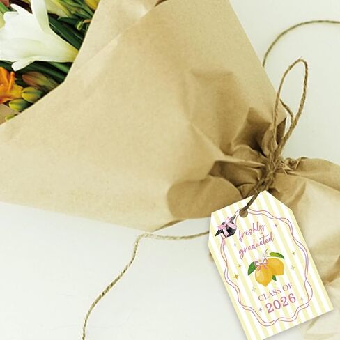 50pcs Freshly Graduated Thank You Tags, Lemon Graduation Gift Tag with String for Grad Party, Class of 2026 Thank You Paper Tags for Graduate Party Favors in Saudi Arabia