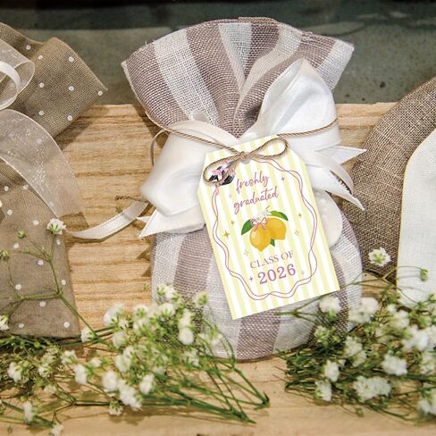 50pcs Freshly Graduated Thank You Tags, Lemon Graduation Gift Tag with String for Grad Party, Class of 2026 Thank You Paper Tags for Graduate Party Favors in Saudi Arabia