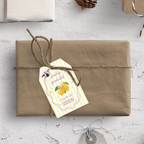 50pcs Freshly Graduated Thank You Tags, Lemon Graduation Gift Tag with String for Grad Party, Class of 2026 Thank You Paper Tags for Graduate Party Favors in Saudi Arabia