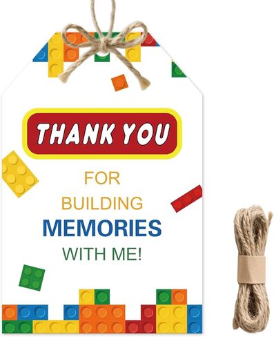 50pcs Building Blocks Thank You Tags Birthday Building Block Party Favors Gift Tag with Double sided in Saudi Arabia