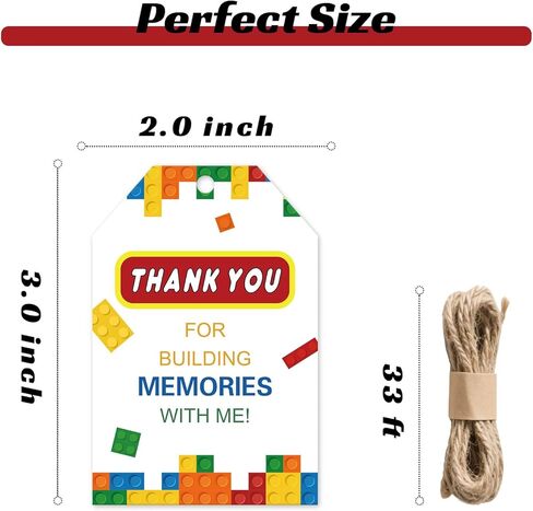50pcs Building Blocks Thank You Tags Birthday Building Block Party Favors Gift Tag with Double sided in Saudi Arabia