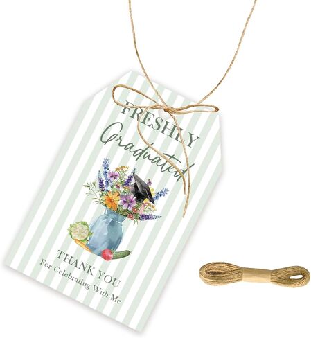 50pcs Freshly Graduated Thank You Tags, Lemon Graduation Gift Tag with String for Grad Party, Class of 2026 Thank You Paper Tags for Graduate Party Favors in Saudi Arabia
