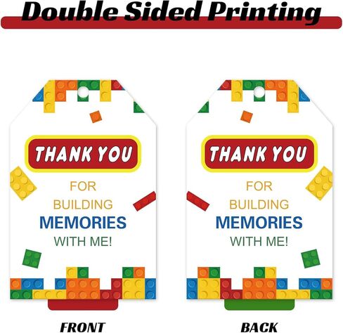 50pcs Building Blocks Thank You Tags Birthday Building Block Party Favors Gift Tag with Double sided in Saudi Arabia