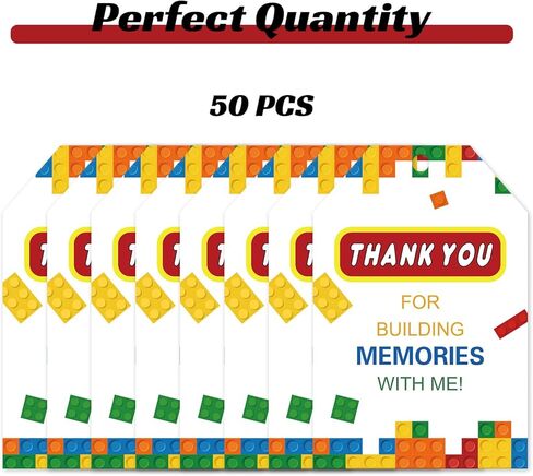 50pcs Building Blocks Thank You Tags Birthday Building Block Party Favors Gift Tag with Double sided in Saudi Arabia