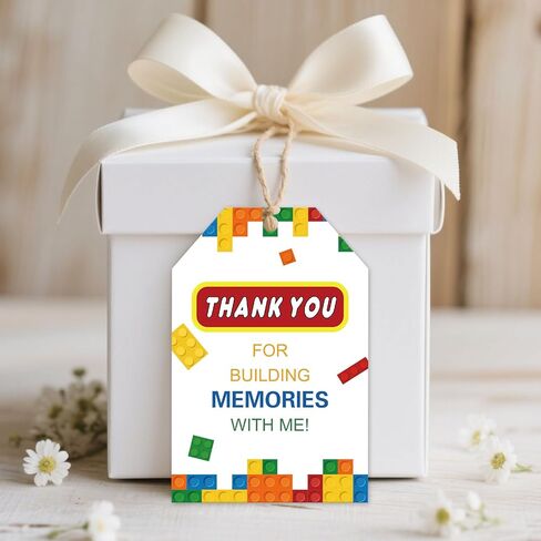 50pcs Building Blocks Thank You Tags Birthday Building Block Party Favors Gift Tag with Double sided in Saudi Arabia