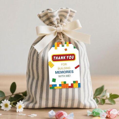 50pcs Building Blocks Thank You Tags Birthday Building Block Party Favors Gift Tag with Double sided in Saudi Arabia