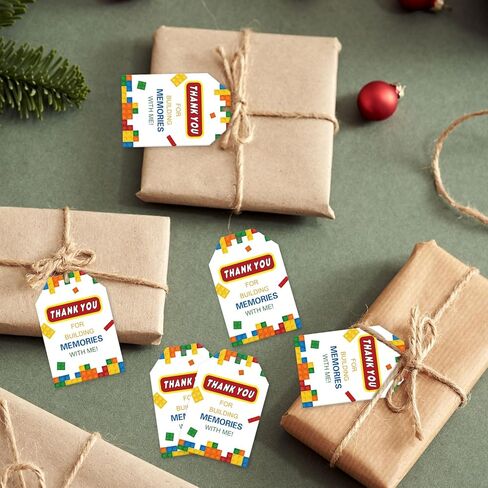 50pcs Building Blocks Thank You Tags Birthday Building Block Party Favors Gift Tag with Double sided in Saudi Arabia