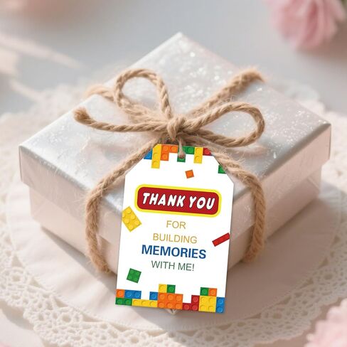 50pcs Building Blocks Thank You Tags Birthday Building Block Party Favors Gift Tag with Double sided in Saudi Arabia