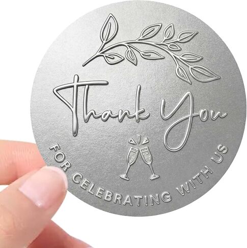 100 Pack Embossed Wedding Thank You Stickers, Gold or Silver Foil Round Favor Labels, “Thank You for Celebrating with Us" Envelope Seals for Party Favors, Invitations & Gift Packaging (Gold) in Saudi Arabia
