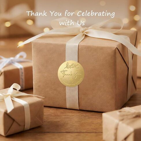 100 Pack Embossed Wedding Thank You Stickers, Gold or Silver Foil Round Favor Labels, “Thank You for Celebrating with Us" Envelope Seals for Party Favors, Invitations & Gift Packaging (Gold) in Saudi Arabia