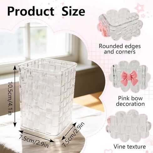 Nirvany Acrylic Pen Holder for Desk, Cute Clear Pencil Organizer & Makeup Brush Holder with Bow Back To School Accessories for Office, Home, School, Kitchen in Saudi Arabia