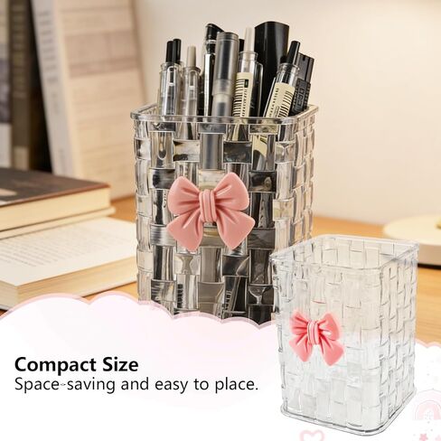 Nirvany Acrylic Pen Holder for Desk, Cute Clear Pencil Organizer & Makeup Brush Holder with Bow Back To School Accessories for Office, Home, School, Kitchen in Saudi Arabia