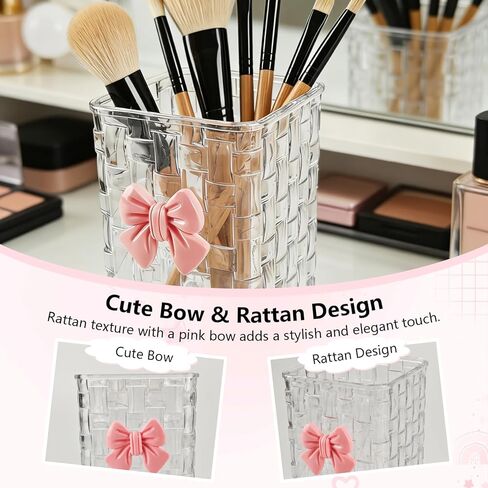 Nirvany Acrylic Pen Holder for Desk, Cute Clear Pencil Organizer & Makeup Brush Holder with Bow Back To School Accessories for Office, Home, School, Kitchen in Saudi Arabia