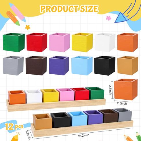 Montessori Wooden Crayon Holder (2 Pack) - 12 Removable Cups for Color Sorting & Organizing - Premium Beech Wood Pencil Organizer for Kids, Classroom Storage Caddy for Pencils & Markers in Kuwait