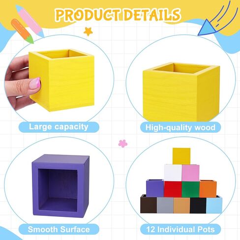 Montessori Wooden Crayon Holder (2 Pack) - 12 Removable Cups for Color Sorting & Organizing - Premium Beech Wood Pencil Organizer for Kids, Classroom Storage Caddy for Pencils & Markers in Kuwait