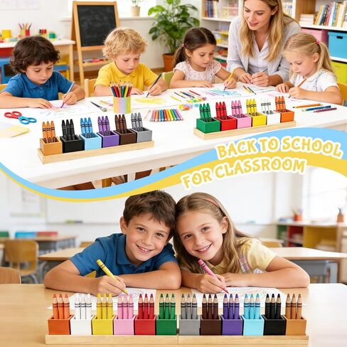Montessori Wooden Crayon Holder (2 Pack) - 12 Removable Cups for Color Sorting & Organizing - Premium Beech Wood Pencil Organizer for Kids, Classroom Storage Caddy for Pencils & Markers in Kuwait