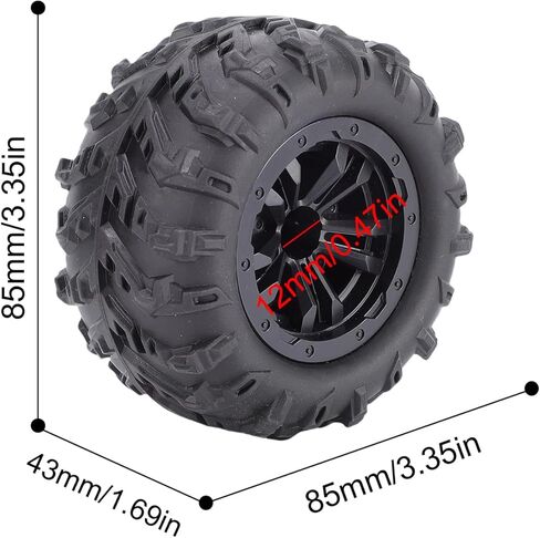 RC Car Tires, 4PCS 85mm 12mm Hex Rubber Tires with Excellent Grip for 1/14 1/16 Scale RC Cars, Compatible with MJX HBX in Kuwait