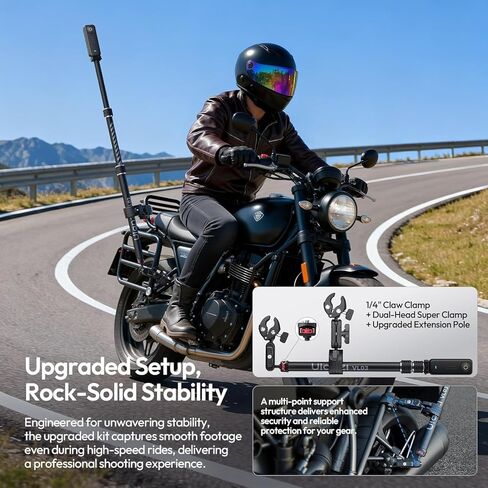 ULANZI Quick-Release Invisible Selfie Stick Motorcycle Bike Mount Kit for Insta360 X5 X4 X3/DJI Osmo 360, VL03 40in Adjustable Extension Pole Clamp Mount for GoPro DJI Insta360 Action Camera in Saudi Arabia