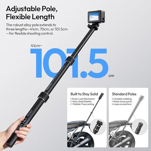 ULANZI Quick-Release Invisible Selfie Stick Motorcycle Bike Mount Kit for Insta360 X5 X4 X3/DJI Osmo 360, VL03 40in Adjustable Extension Pole Clamp Mount for GoPro DJI Insta360 Action Camera in Saudi Arabia