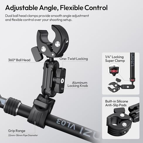 ULANZI Quick-Release Invisible Selfie Stick Motorcycle Bike Mount Kit for Insta360 X5 X4 X3/DJI Osmo 360, VL03 40in Adjustable Extension Pole Clamp Mount for GoPro DJI Insta360 Action Camera in Saudi Arabia