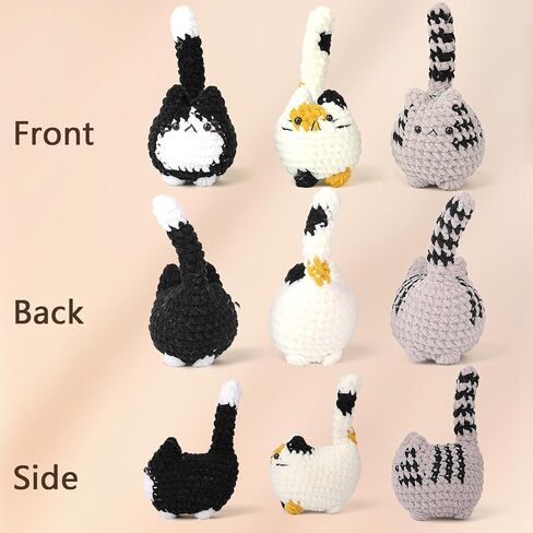 3 pcs Crochet Cats for Desk Decor, Cute Mini Handmade Knitted Cats for Shelf or Office Decor, Gifts for Women and Cat Lovers in Saudi Arabia