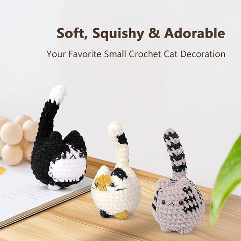 3 pcs Crochet Cats for Desk Decor, Cute Mini Handmade Knitted Cats for Shelf or Office Decor, Gifts for Women and Cat Lovers in Saudi Arabia