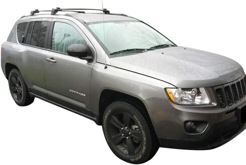 FREEMOTOR802 قضبان متقاطعة لرف السقف تناسب 2011-2016 Jeep Compass، نمط المصنع أسود من الألومنيوم العلوي لقضبان السقف وقضبان الشحن وحامل الأمتعة على السطح زوج من قطعتين in Kuwait