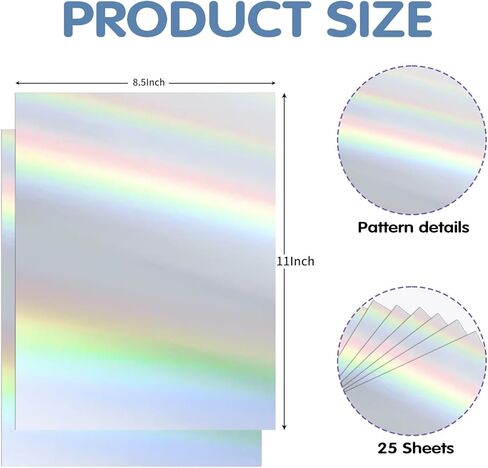 25 Sheets Holographic Sticker Paper 8.5x11 inch for Inkjet & Laser Printer, Printable Vinyl Holographic Sticker Paper Waterproof Self-Adhesive (Silver) in Saudi Arabia