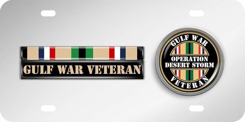 لوحة ترخيص من Desert Storm Gulf Veteran ذات 4 فتحات بعلم أمريكي وطني أسود من الفولاذ المقاوم للصدأ مع شعار - علامة تلقائية تحية عسكرية متينة in Kuwait