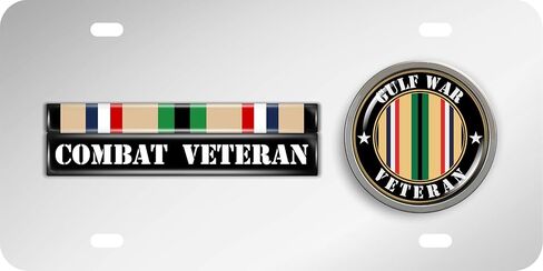 لوحة ترخيص من Desert Storm Gulf Veteran ذات 4 فتحات بعلم أمريكي وطني أسود من الفولاذ المقاوم للصدأ مع شعار - علامة تلقائية تحية عسكرية متينة in Kuwait