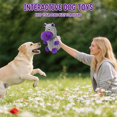 loncoldy Dog Squeaky Toys, Plush Dog Toys for Large Dogs, Tough Stuffed Animals Hippo Chew Toy, Crinkle Dog Toy to Keep Them Busy for Small Medium Large Breed, Pet Toys for Dogs in Saudi Arabia