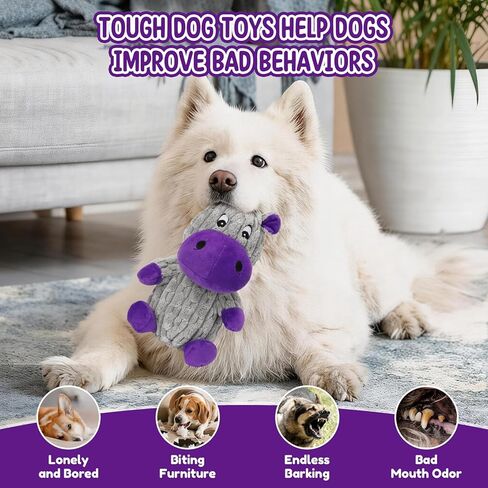 loncoldy Dog Squeaky Toys, Plush Dog Toys for Large Dogs, Tough Stuffed Animals Hippo Chew Toy, Crinkle Dog Toy to Keep Them Busy for Small Medium Large Breed, Pet Toys for Dogs in Saudi Arabia