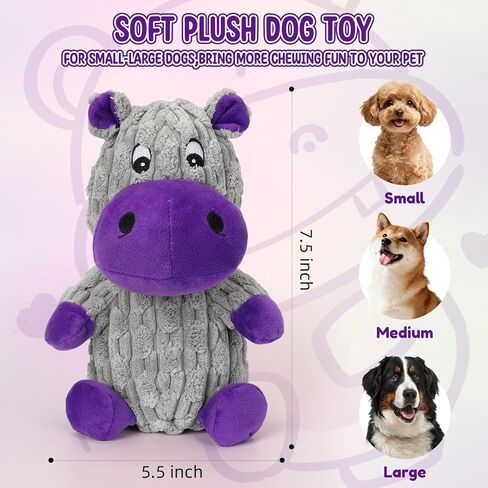 loncoldy Dog Squeaky Toys, Plush Dog Toys for Large Dogs, Tough Stuffed Animals Hippo Chew Toy, Crinkle Dog Toy to Keep Them Busy for Small Medium Large Breed, Pet Toys for Dogs in Saudi Arabia