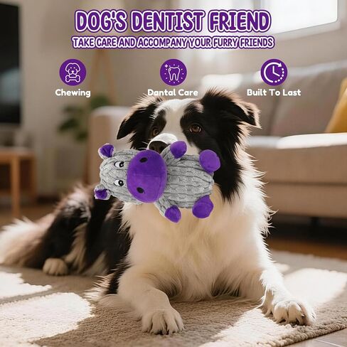 loncoldy Dog Squeaky Toys, Plush Dog Toys for Large Dogs, Tough Stuffed Animals Hippo Chew Toy, Crinkle Dog Toy to Keep Them Busy for Small Medium Large Breed, Pet Toys for Dogs in Saudi Arabia