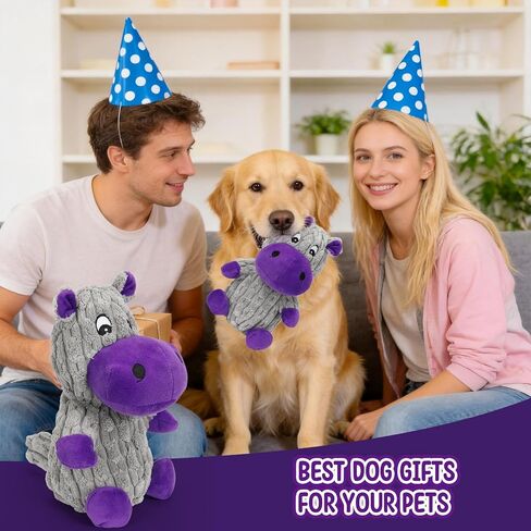loncoldy Dog Squeaky Toys, Plush Dog Toys for Large Dogs, Tough Stuffed Animals Hippo Chew Toy, Crinkle Dog Toy to Keep Them Busy for Small Medium Large Breed, Pet Toys for Dogs in Saudi Arabia