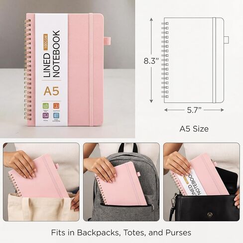 دفتر يوميات حلزوني مبطن من Thboxes للنساء، 100 جرام في المتر المربع، 160 صفحة، A5 (5.7 بوصة × 8.3 بوصة) دفتر ملاحظات مسطح، مجلات جامعية للكتابة، المدرسة، العمل، اليومية اليومية، المكتب، الملاحظات، وردي in Kuwait