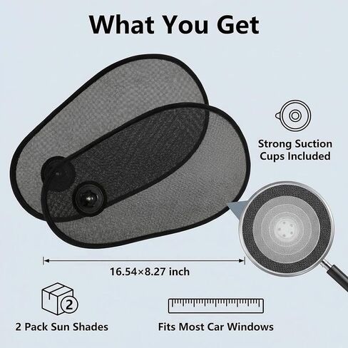 2 PCS Car Window Shade for Baby, Rotatable Car Window Shades with Suction Cup, 15.7" × 8.2" Adjustable Side Windows Sun Visor, Fit for Cars, SUV, Truck (Black) in Saudi Arabia