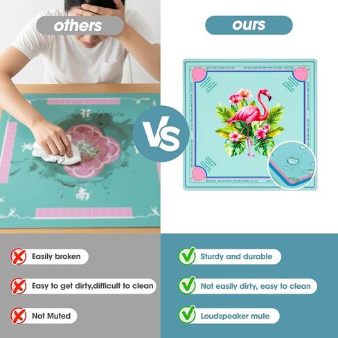 Mahjong Mat 32x32 Inch Hand-Drawn Style Non-Slip Style Quiet Play Mat with Rules Anti-Wrinkle Waterproof Suitable for Trendy Parties Poker Board Games Dominoes in Saudi Arabia
