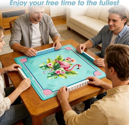 Mahjong Mat 32x32 Inch Hand-Drawn Style Non-Slip Style Quiet Play Mat with Rules Anti-Wrinkle Waterproof Suitable for Trendy Parties Poker Board Games Dominoes in Saudi Arabia